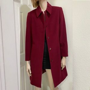 Vintage EDDIE BAUER Wine Burgundy Red Wool/Cashmere Blend Trench Peacoat Size S